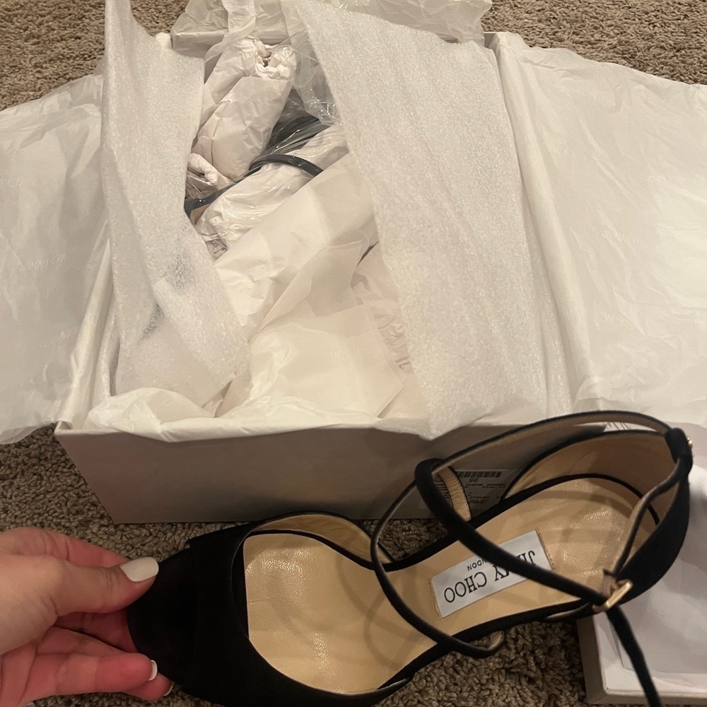 NWB Jimmy Choo Emsy Suede Sandal Black 41 85mm - Picture 11 of 13